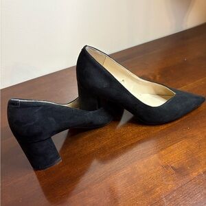 Marc Fisher Caitlin slip-on black suede block heel pump.